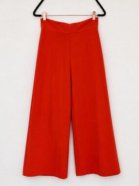 Meg Canadian Sustainable Fashion High Waisted Wide Leg Culottes Red Orange S
